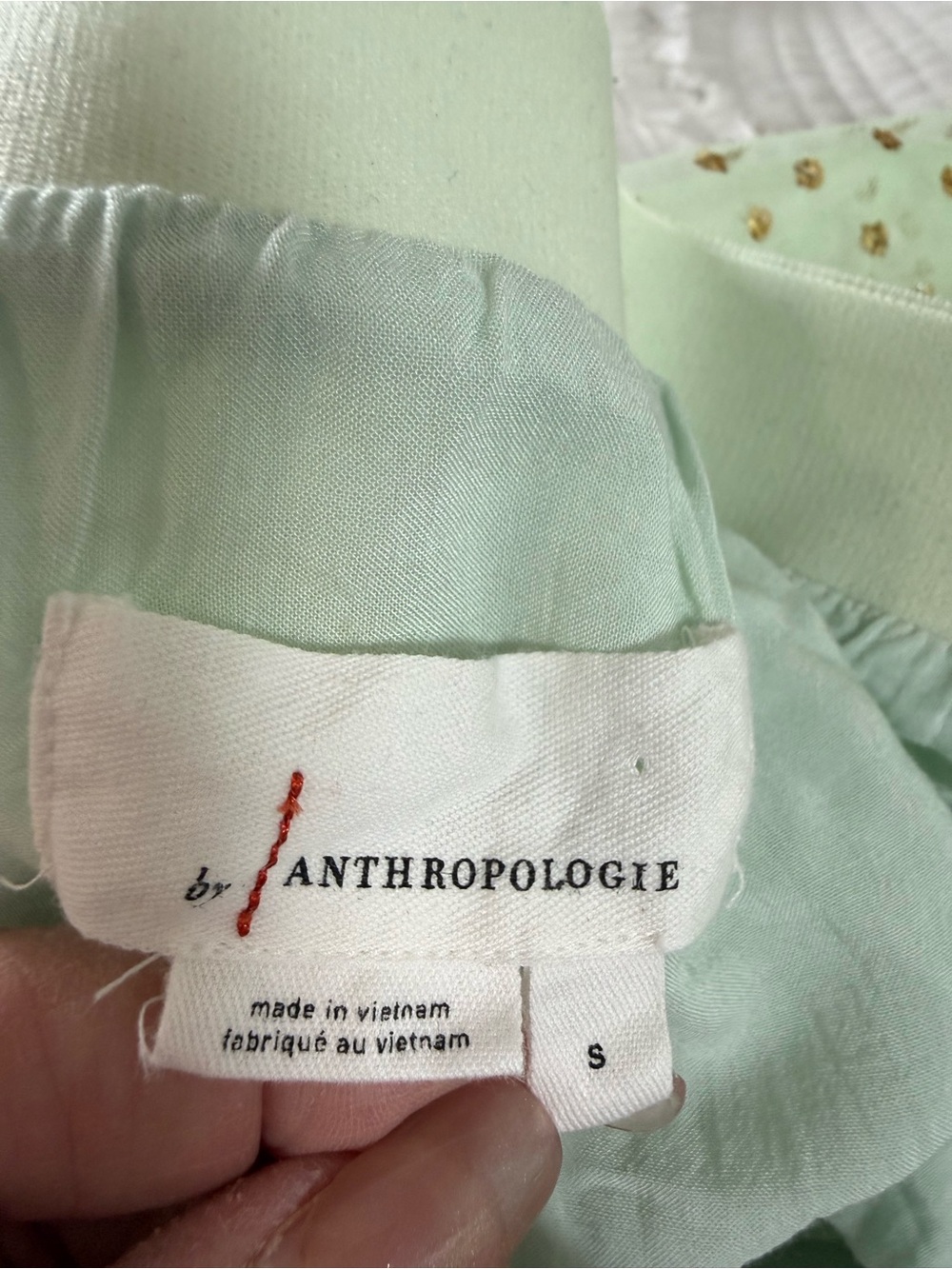 Anthropologie Mint Green Tulle Skirt with Gold Sparkle - Picture 6 of 10